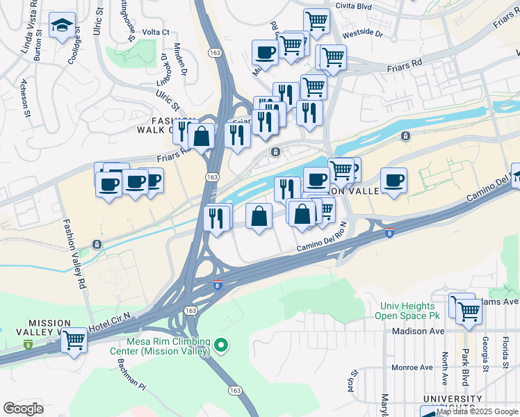 map of restaurants, bars, coffee shops, grocery stores, and more near 680 Camino De La Reina in San Diego