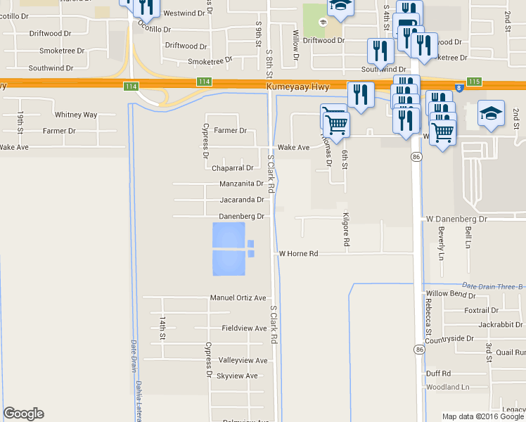 map of restaurants, bars, coffee shops, grocery stores, and more near 834 Danenberg Drive in El Centro