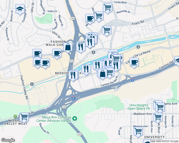 map of restaurants, bars, coffee shops, grocery stores, and more near 680 Camino De La Reina in San Diego