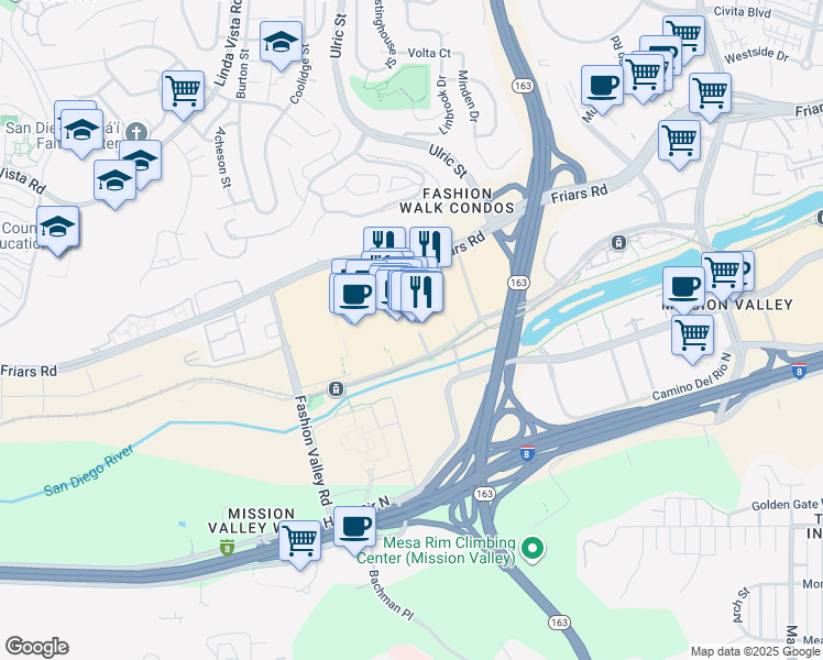 map of restaurants, bars, coffee shops, grocery stores, and more near 7007 Friars Road in San Diego