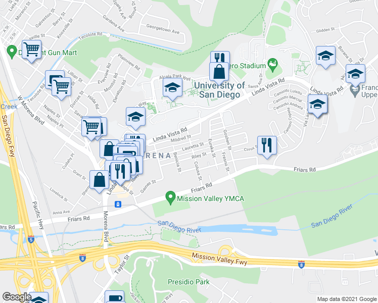 map of restaurants, bars, coffee shops, grocery stores, and more near 1236 Colusa Street in San Diego