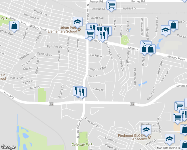 map of restaurants, bars, coffee shops, grocery stores, and more near 7023 Day Street in Dallas