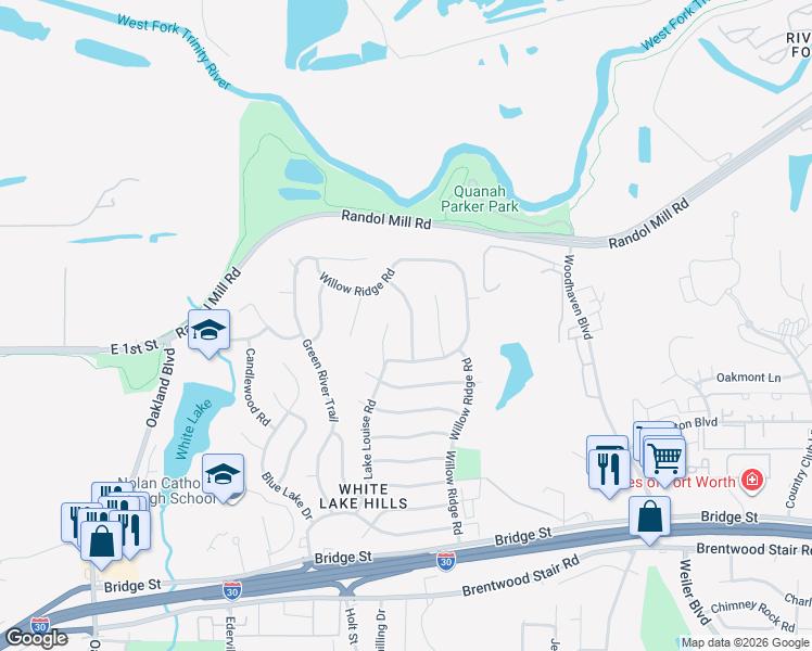 map of restaurants, bars, coffee shops, grocery stores, and more near 400 Dale Hollow Road in Fort Worth