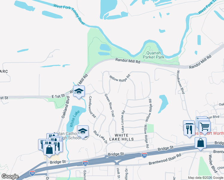 map of restaurants, bars, coffee shops, grocery stores, and more near 409 Lake Charles Avenue North in Fort Worth