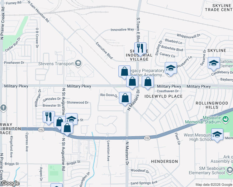 map of restaurants, bars, coffee shops, grocery stores, and more near 9957 Rio Doso Drive in Dallas