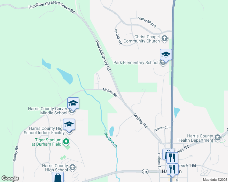 map of restaurants, bars, coffee shops, grocery stores, and more near 1591 Mobley Road in Hamilton