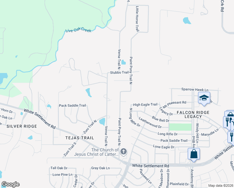 map of restaurants, bars, coffee shops, grocery stores, and more near 305 Paint Pony Trail North in Fort Worth