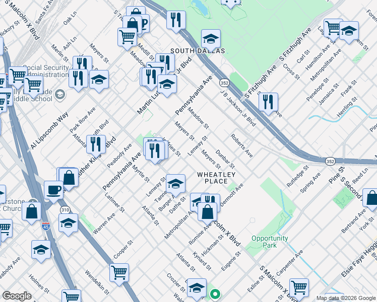 map of restaurants, bars, coffee shops, grocery stores, and more near 2908 Warren Avenue in Dallas