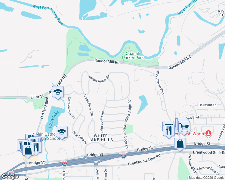 map of restaurants, bars, coffee shops, grocery stores, and more near 400 Dale Hollow Road in Fort Worth