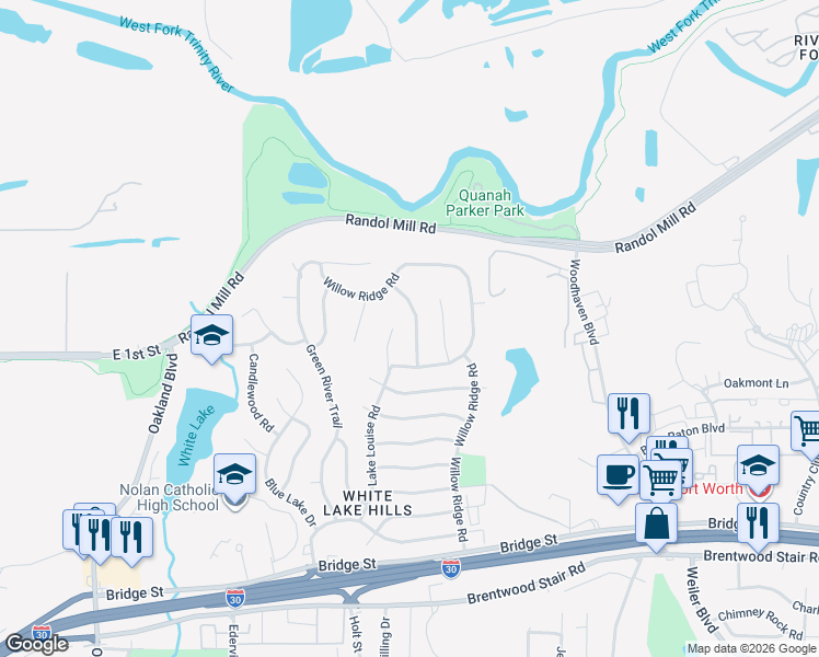 map of restaurants, bars, coffee shops, grocery stores, and more near 400 Dale Hollow Road in Fort Worth