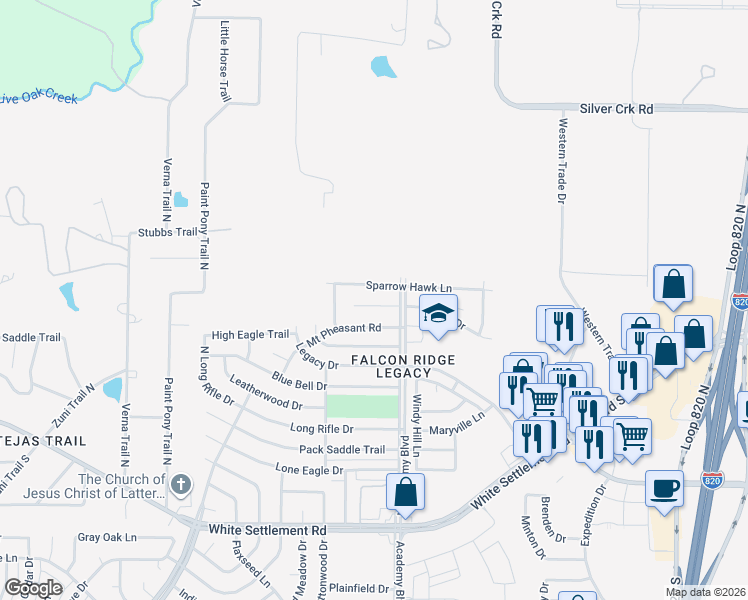 map of restaurants, bars, coffee shops, grocery stores, and more near 9932 Osprey Drive in Fort Worth