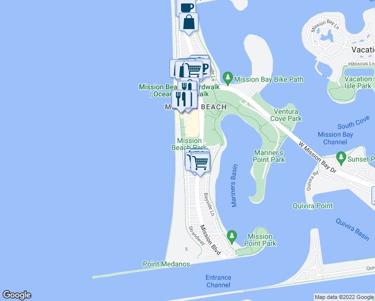 map of restaurants, bars, coffee shops, grocery stores, and more near in San Diego