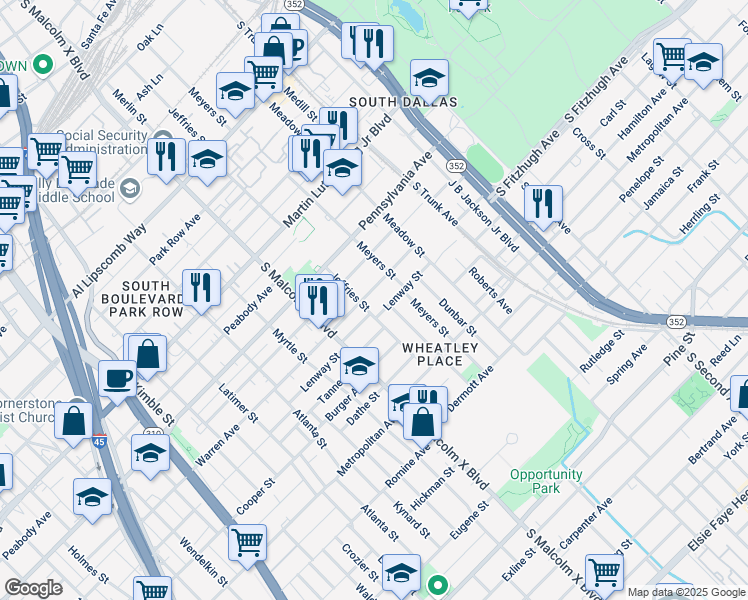 map of restaurants, bars, coffee shops, grocery stores, and more near 2908 Warren Avenue in Dallas