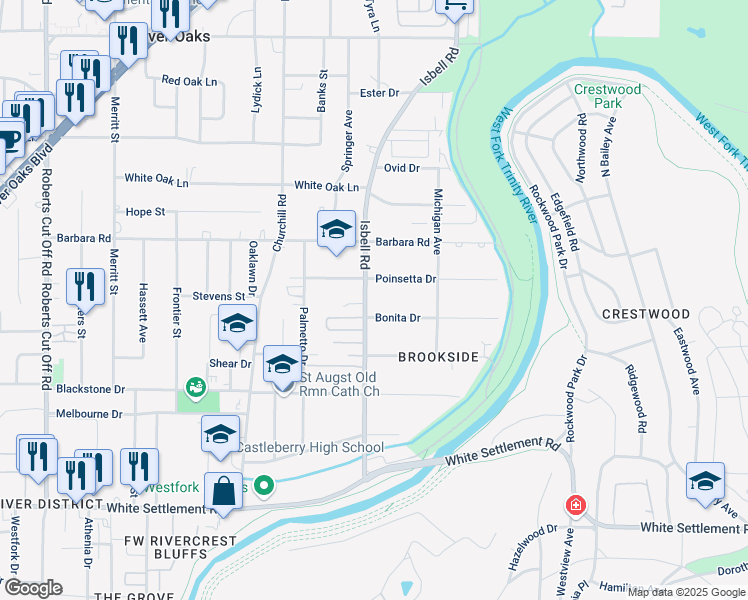map of restaurants, bars, coffee shops, grocery stores, and more near 510 Isbell Road in Fort Worth