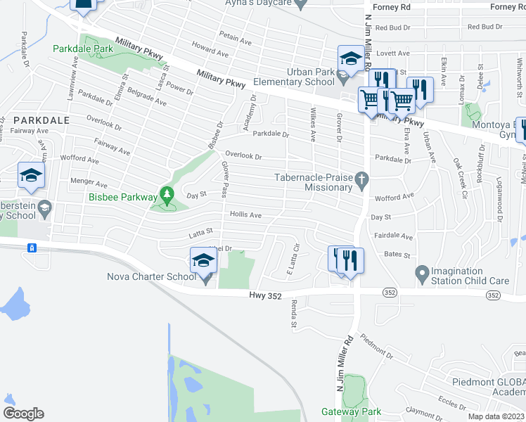 map of restaurants, bars, coffee shops, grocery stores, and more near 6611 Hollis Avenue in Dallas