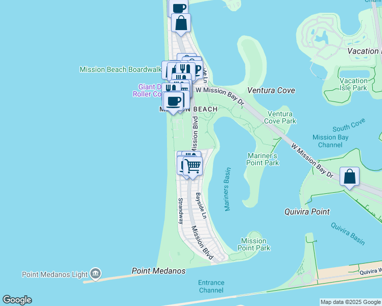 map of restaurants, bars, coffee shops, grocery stores, and more near in San Diego