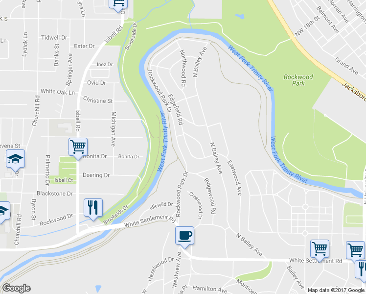 map of restaurants, bars, coffee shops, grocery stores, and more near 617 Edgefield Road in Fort Worth