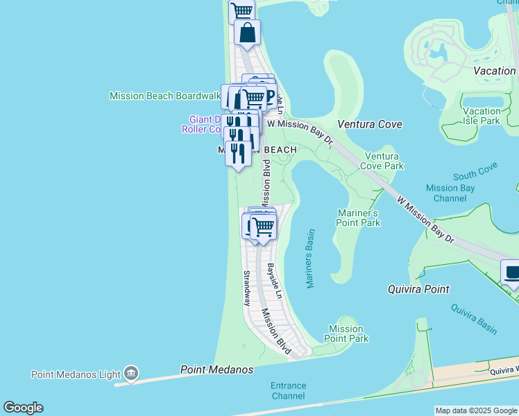 map of restaurants, bars, coffee shops, grocery stores, and more near in San Diego