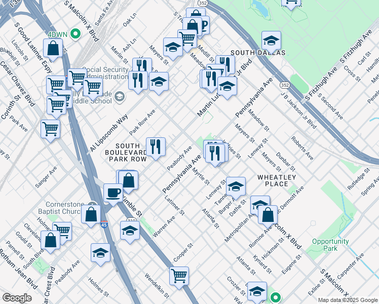 map of restaurants, bars, coffee shops, grocery stores, and more near 2716 Peabody Avenue in Dallas