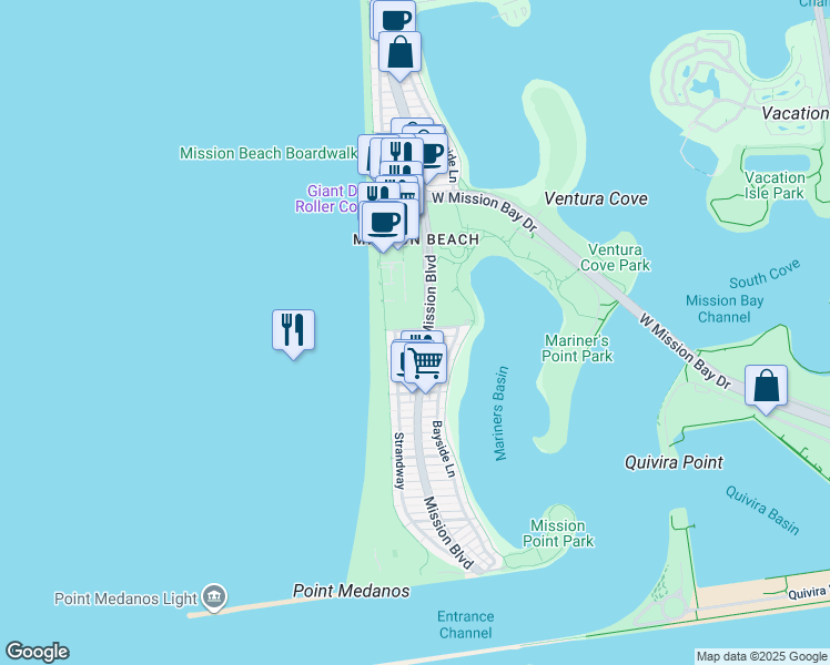 map of restaurants, bars, coffee shops, grocery stores, and more near 741 San Fernando Place in San Diego