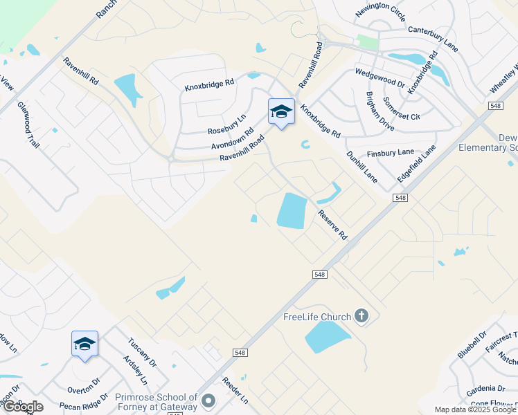 map of restaurants, bars, coffee shops, grocery stores, and more near 14909 Farm to Market 548 in Forney