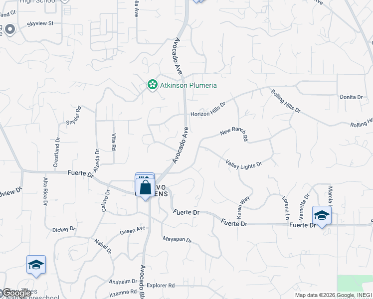 map of restaurants, bars, coffee shops, grocery stores, and more near 4863 Avocado Boulevard in El Cajon