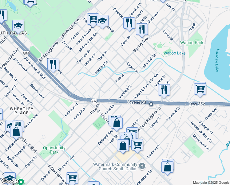 map of restaurants, bars, coffee shops, grocery stores, and more near 3714 Copeland Street in Dallas