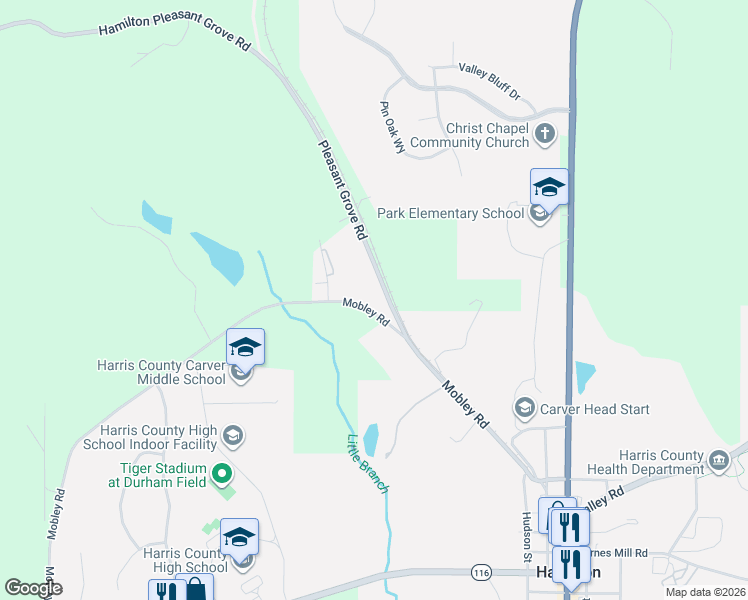 map of restaurants, bars, coffee shops, grocery stores, and more near 1591 Mobley Road in Hamilton