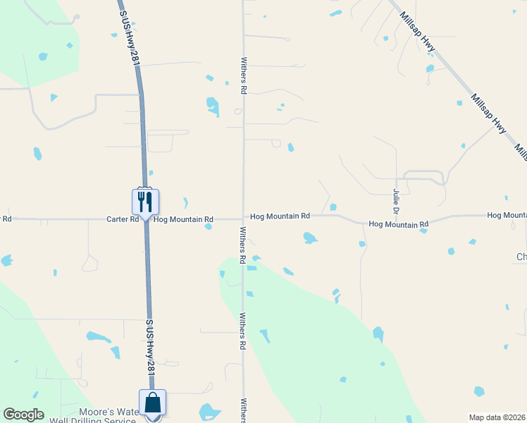 map of restaurants, bars, coffee shops, grocery stores, and more near 436 Hog Mountain Road in Mineral Wells