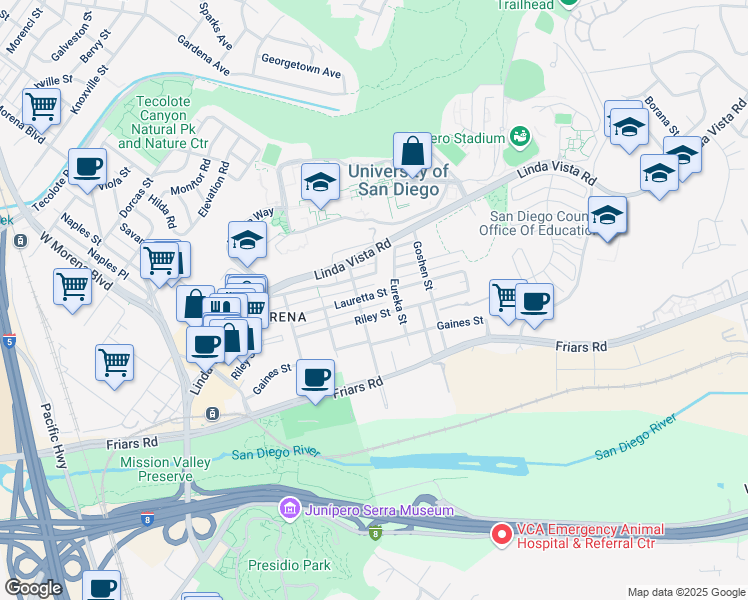 map of restaurants, bars, coffee shops, grocery stores, and more near 1236 Colusa Street in San Diego
