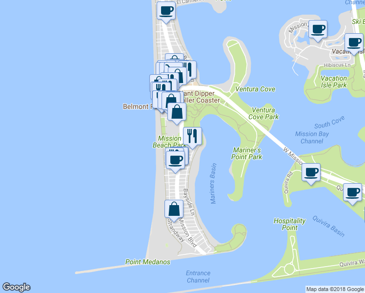 map of restaurants, bars, coffee shops, grocery stores, and more near 830 San Fernando Place in San Diego