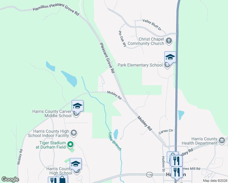 map of restaurants, bars, coffee shops, grocery stores, and more near 1591 Mobley Road in Hamilton