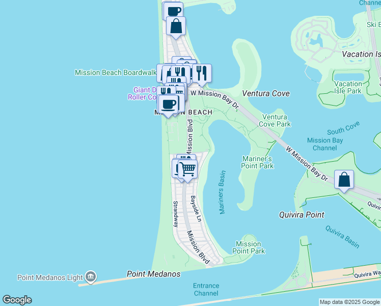 map of restaurants, bars, coffee shops, grocery stores, and more near San Fernando Place in San Diego