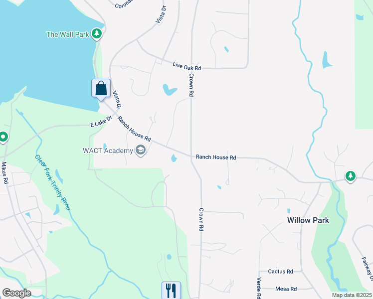 map of restaurants, bars, coffee shops, grocery stores, and more near 101 Crown Road in Willow Park
