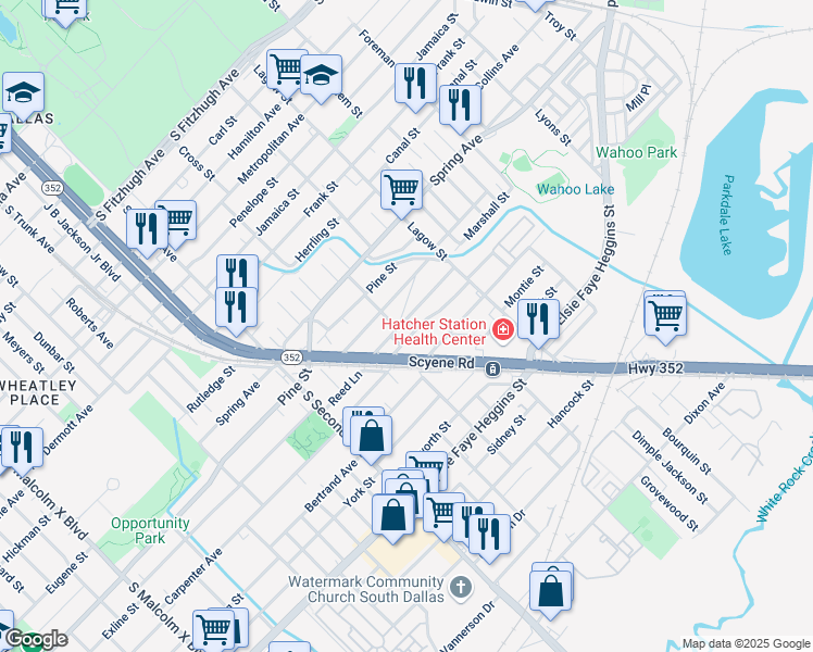map of restaurants, bars, coffee shops, grocery stores, and more near 3806 Marshall Street in Dallas