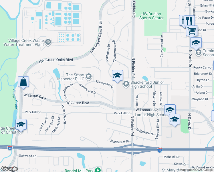 map of restaurants, bars, coffee shops, grocery stores, and more near 1805 Foxwood Court in Arlington