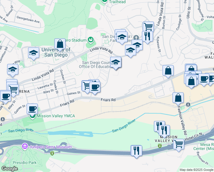 map of restaurants, bars, coffee shops, grocery stores, and more near 1109 Via Las Cumbres in San Diego