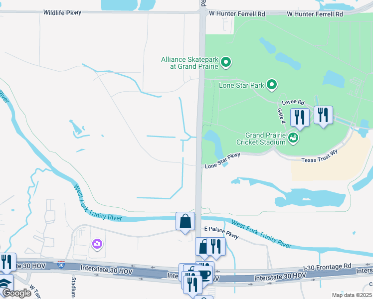 map of restaurants, bars, coffee shops, grocery stores, and more near 744 Refuge Way in Grand Prairie