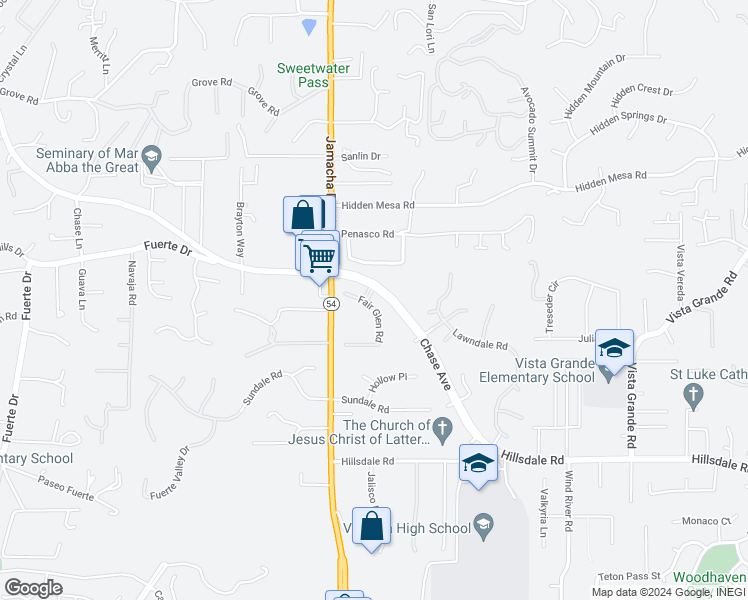 map of restaurants, bars, coffee shops, grocery stores, and more near 1525 Fair Glen Road in El Cajon