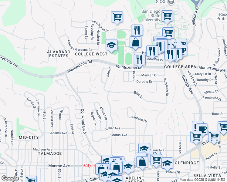 map of restaurants, bars, coffee shops, grocery stores, and more near in San Diego