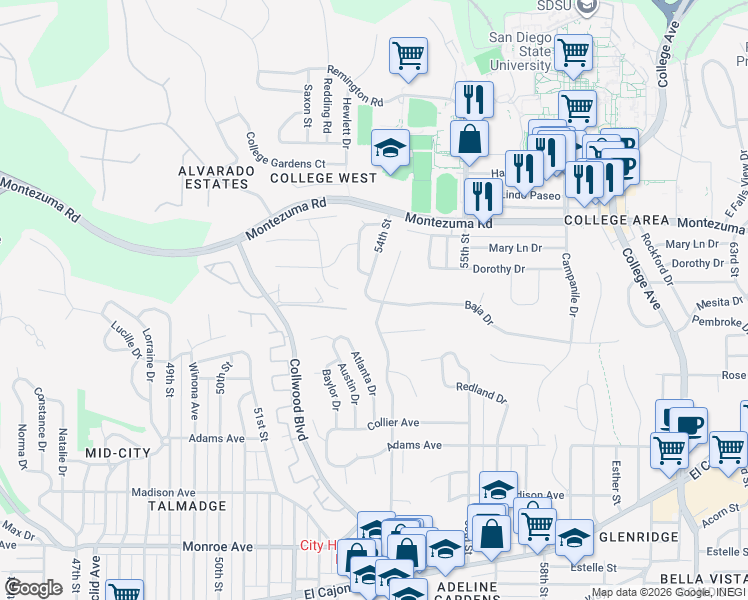 map of restaurants, bars, coffee shops, grocery stores, and more near in San Diego