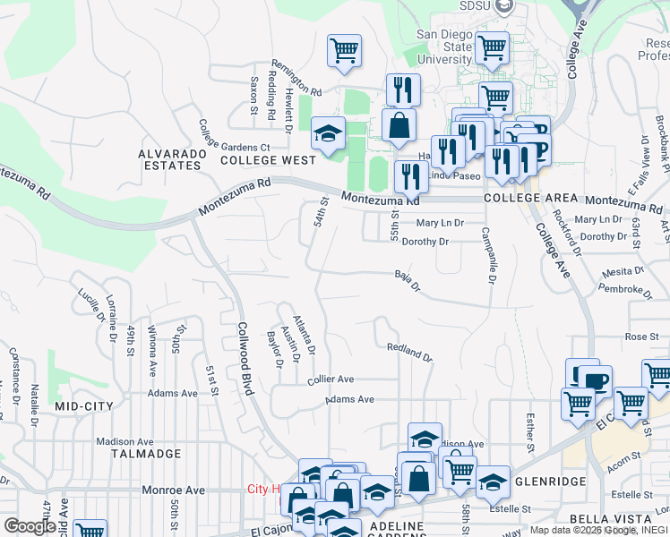 map of restaurants, bars, coffee shops, grocery stores, and more near in San Diego