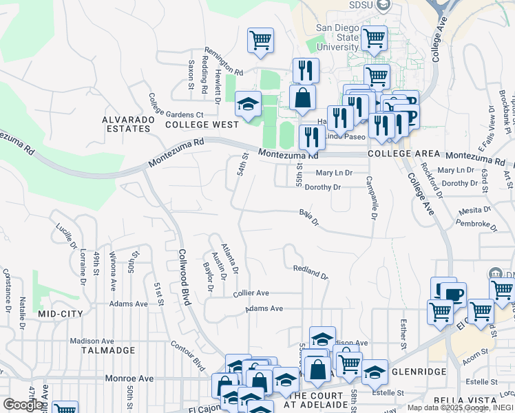 map of restaurants, bars, coffee shops, grocery stores, and more near in San Diego