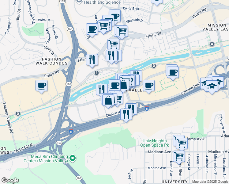 map of restaurants, bars, coffee shops, grocery stores, and more near in San Diego