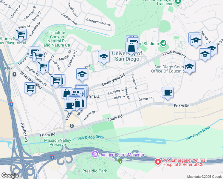 map of restaurants, bars, coffee shops, grocery stores, and more near 1236 Colusa Street in San Diego