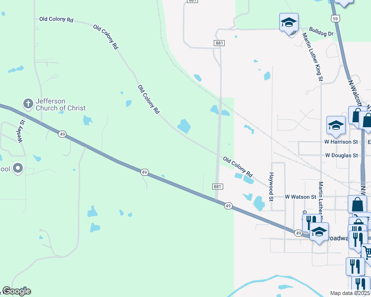 map of restaurants, bars, coffee shops, grocery stores, and more near 199 Woods Drive in Jefferson