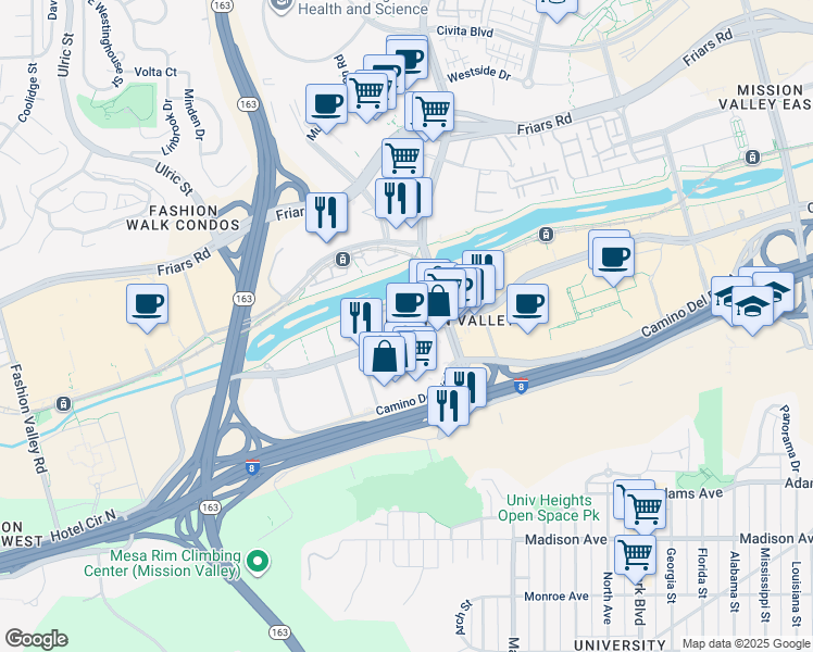 map of restaurants, bars, coffee shops, grocery stores, and more near in San Diego