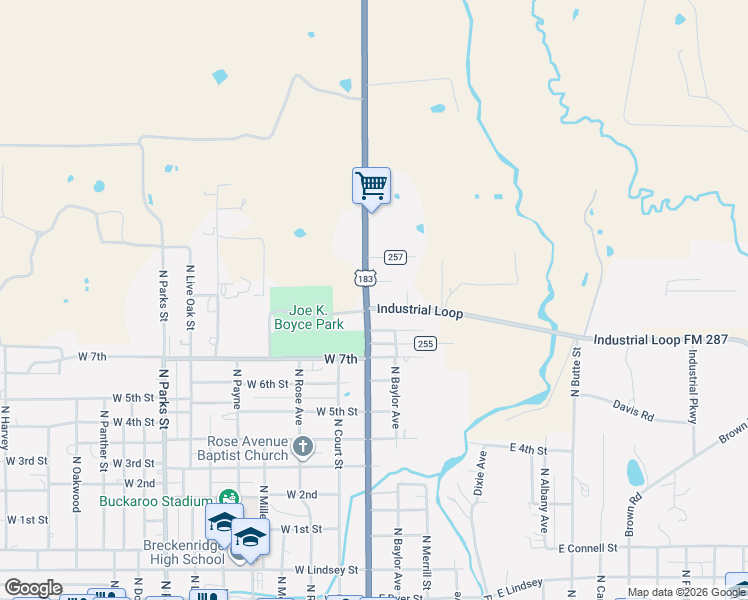 map of restaurants, bars, coffee shops, grocery stores, and more near 1400 North Breckenridge Avenue in Breckenridge