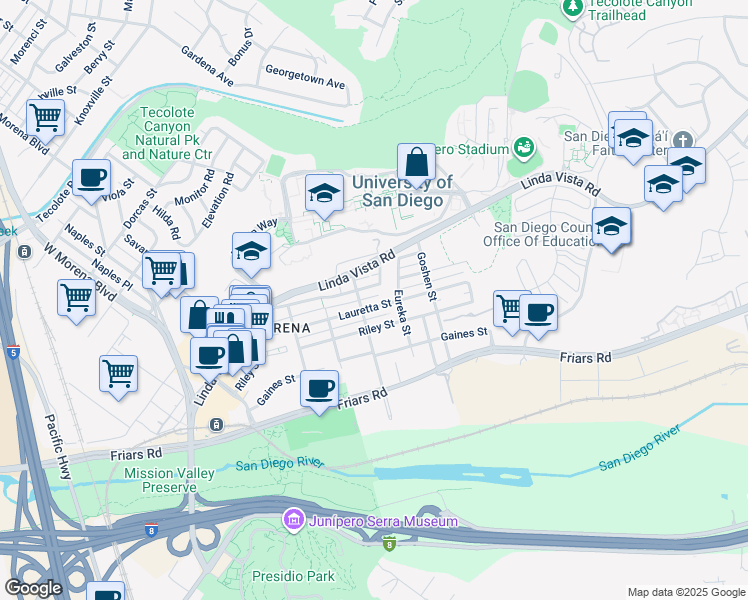 map of restaurants, bars, coffee shops, grocery stores, and more near 1236 Colusa Street in San Diego