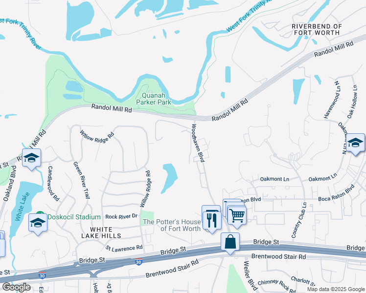 map of restaurants, bars, coffee shops, grocery stores, and more near 5100 Randol Mill Road in Fort Worth